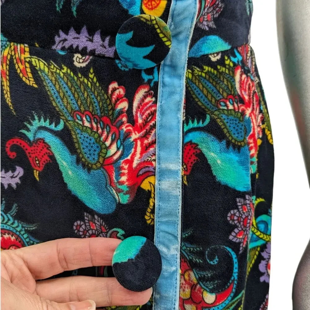SALE Vintage 1970's SAKS FIFTH AVENUE Cotton Velvet Wrap Skirt Psychedelic Asian